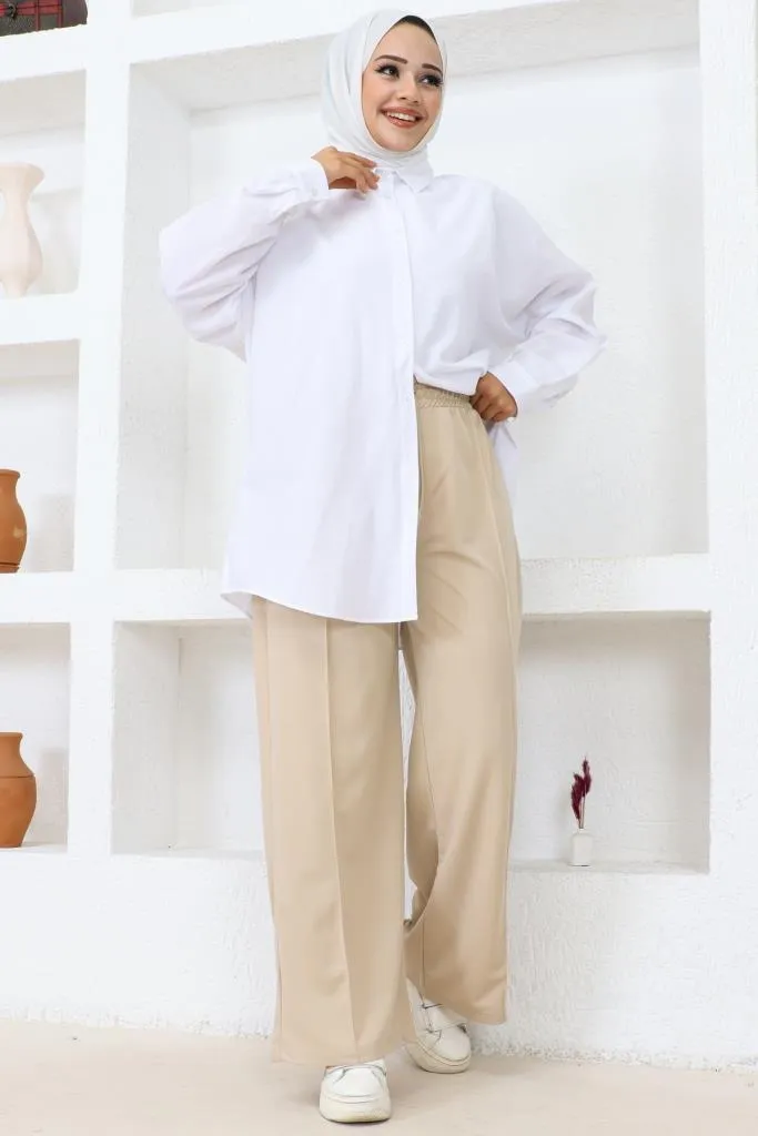 BNG Women  Elastic Waist Comfortable Loose Fit Baggy Pants Beige - Clermont