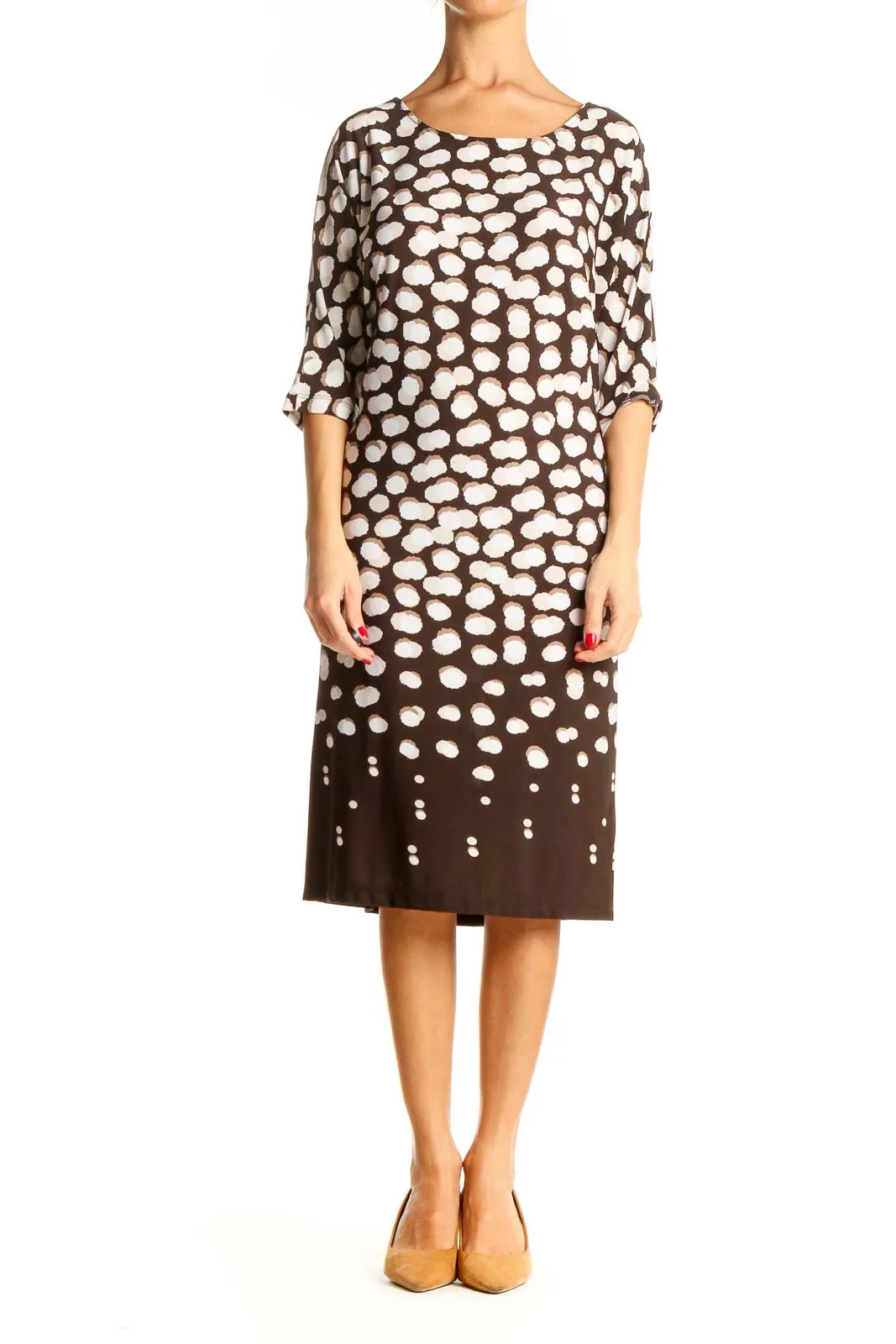 Brown Printed Classic Sheath Dress