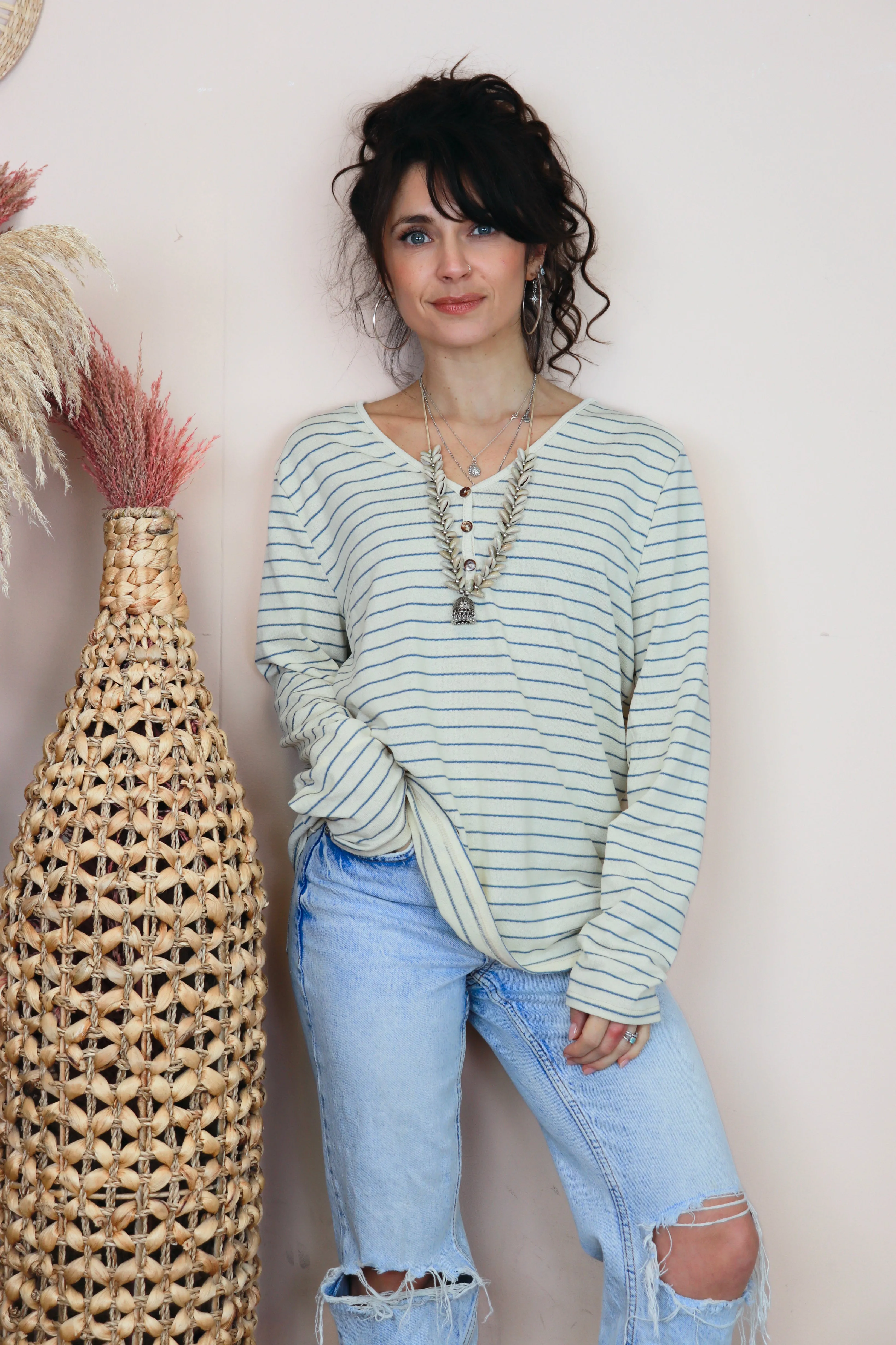 Cotton striped long sleeve tee
