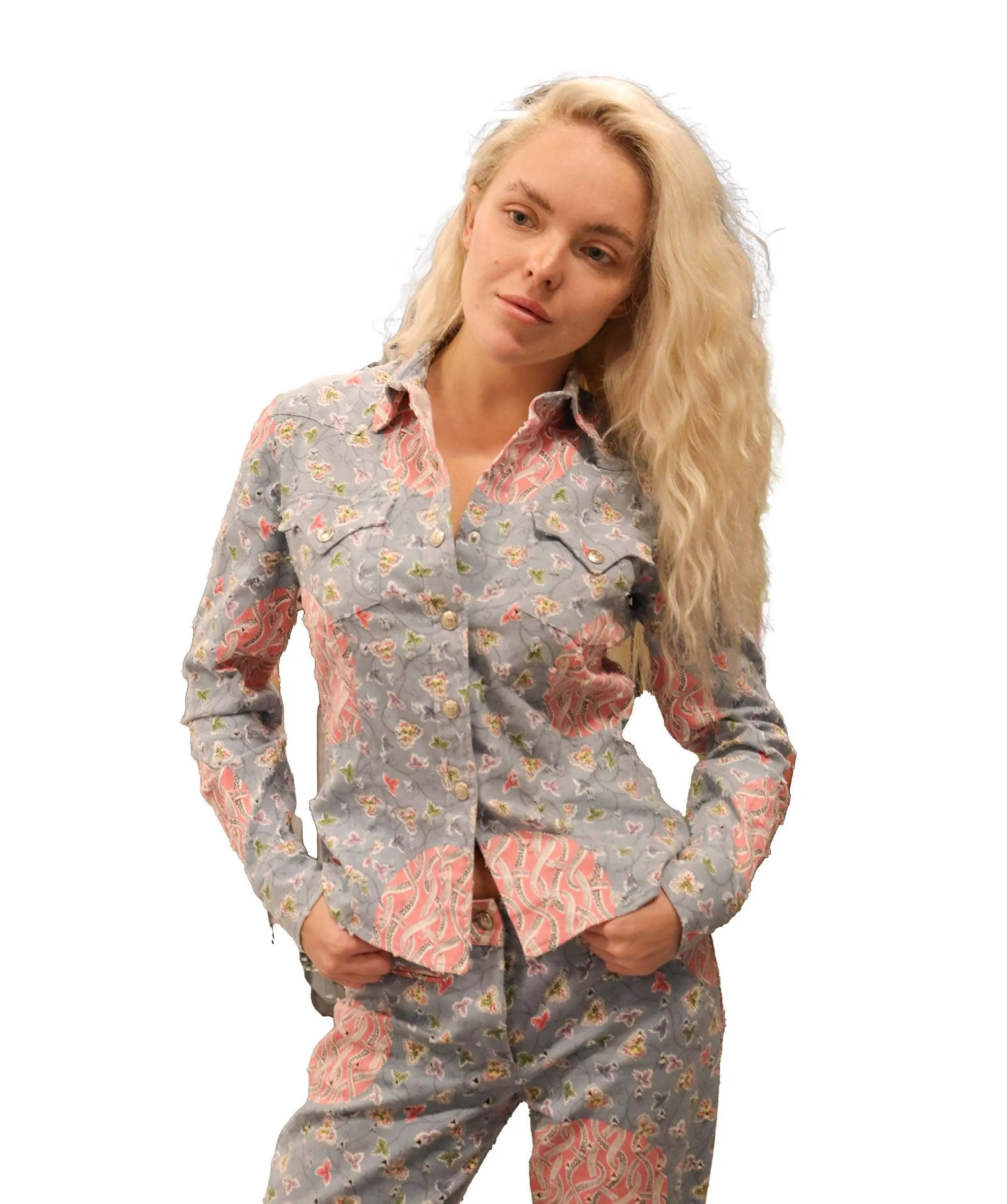 Dior Flowers Shit & Pants Set Blue Pink DXBS1858