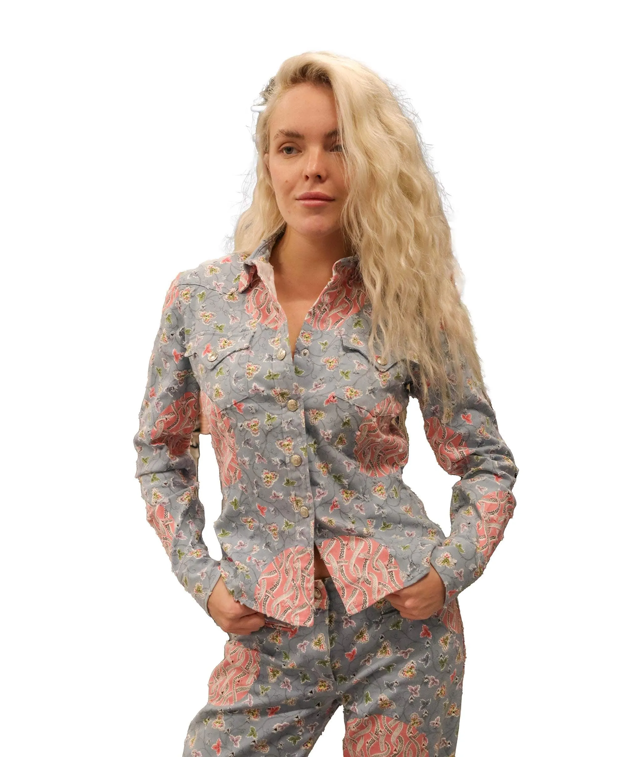 Dior Flowers Shit & Pants Set Blue Pink DXBS1858