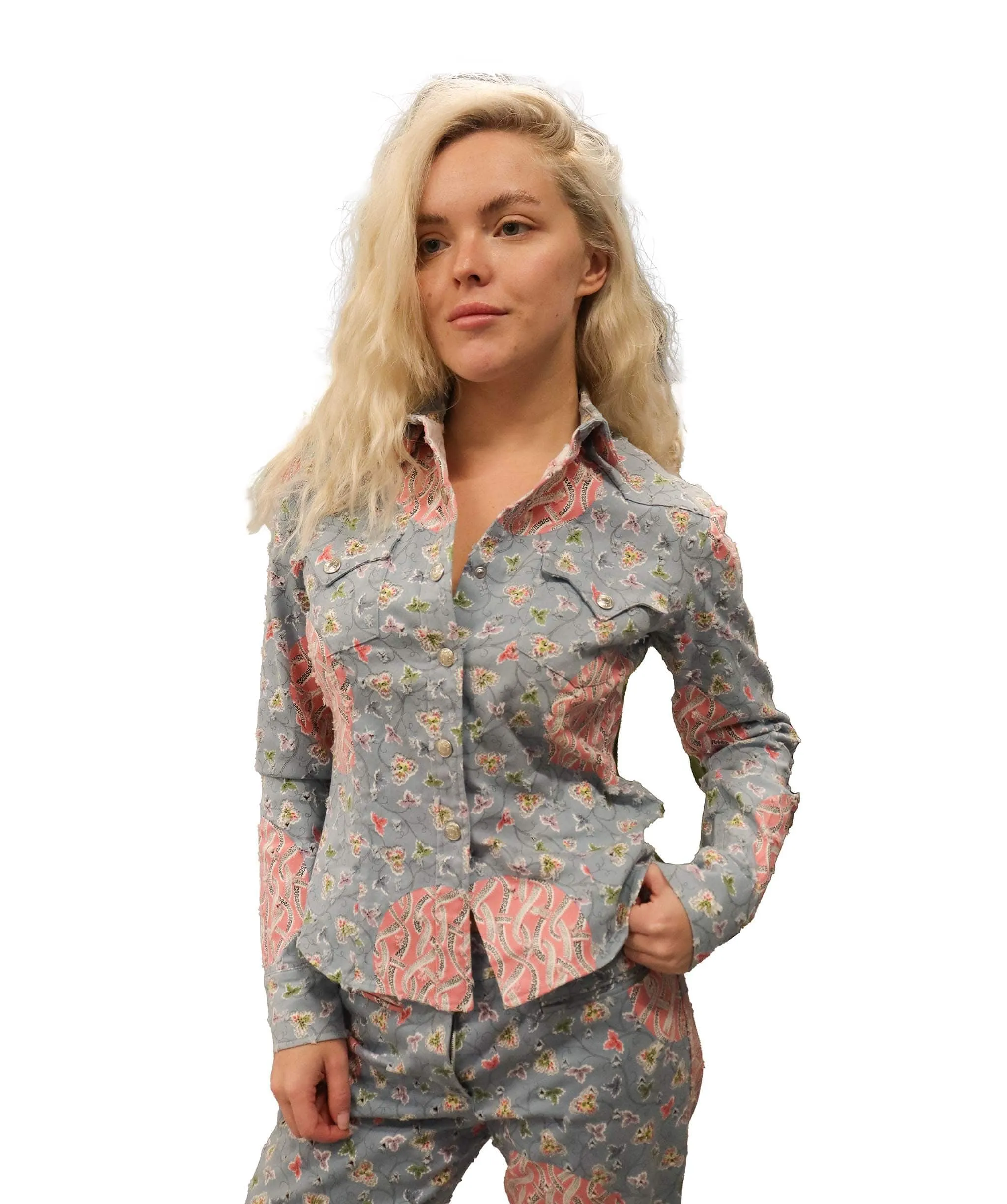 Dior Flowers Shit & Pants Set Blue Pink DXBS1858