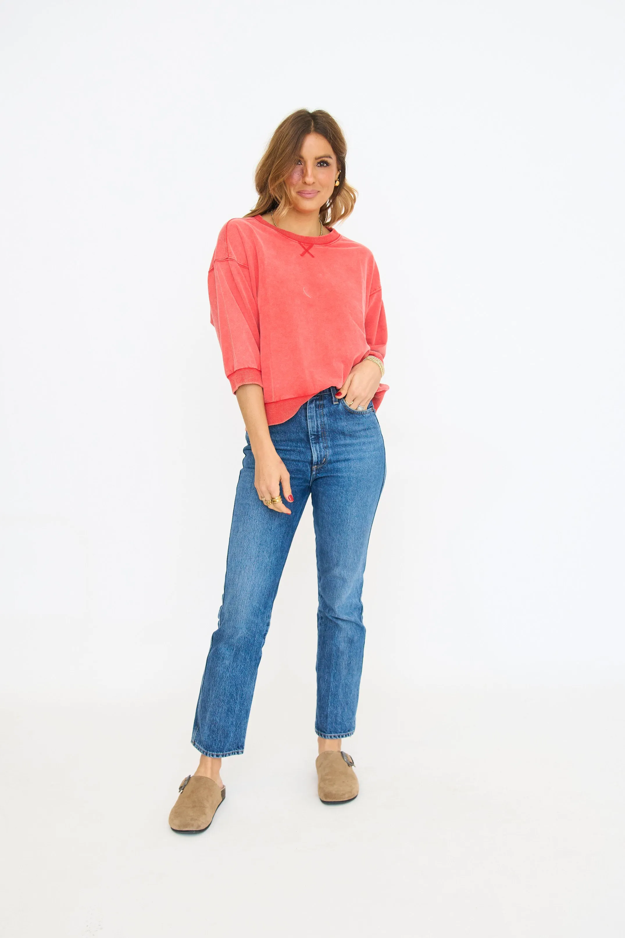 Dolman 3/4 Sleeve Sweatshirt Top