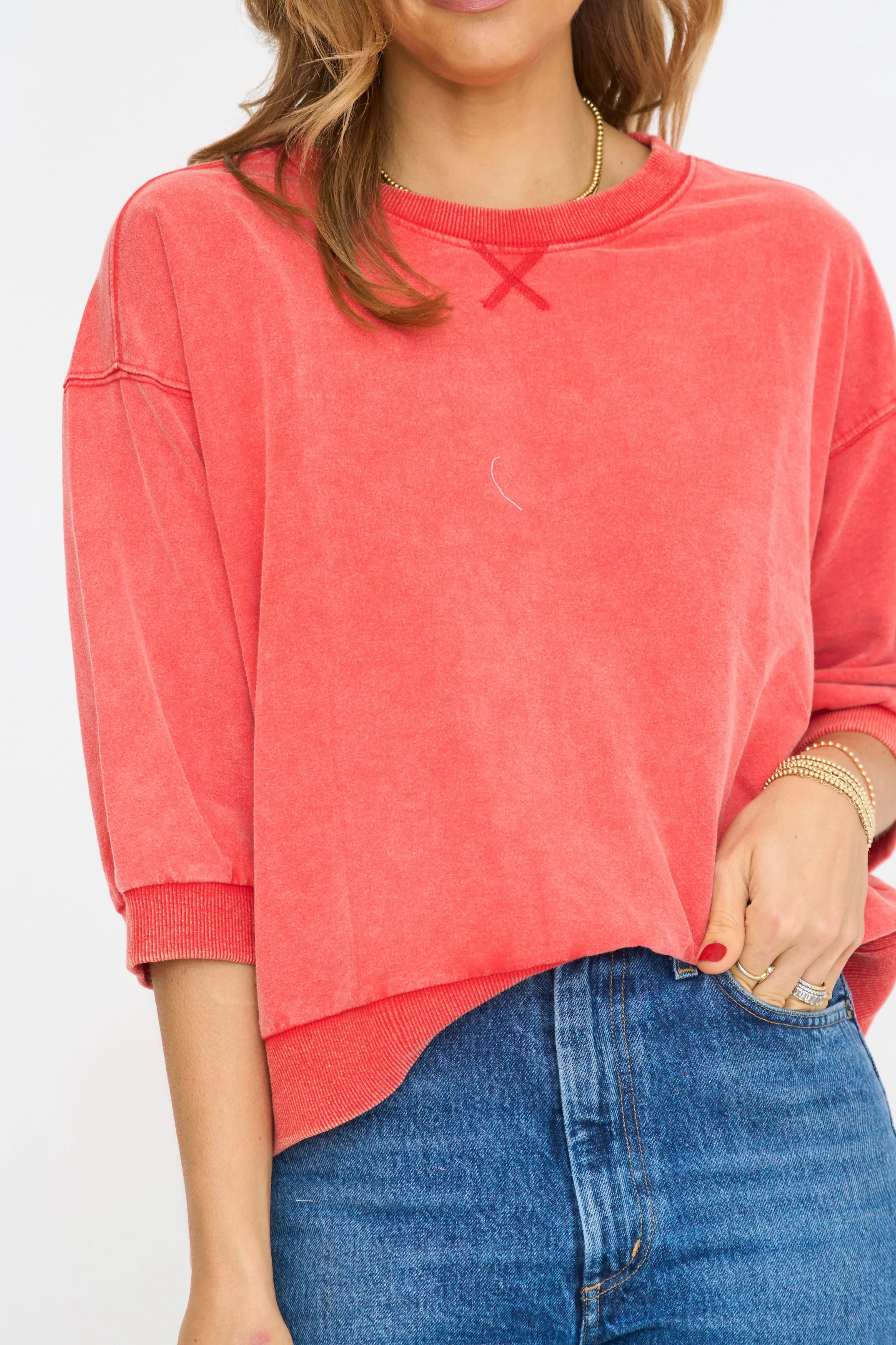 Dolman 3/4 Sleeve Sweatshirt Top