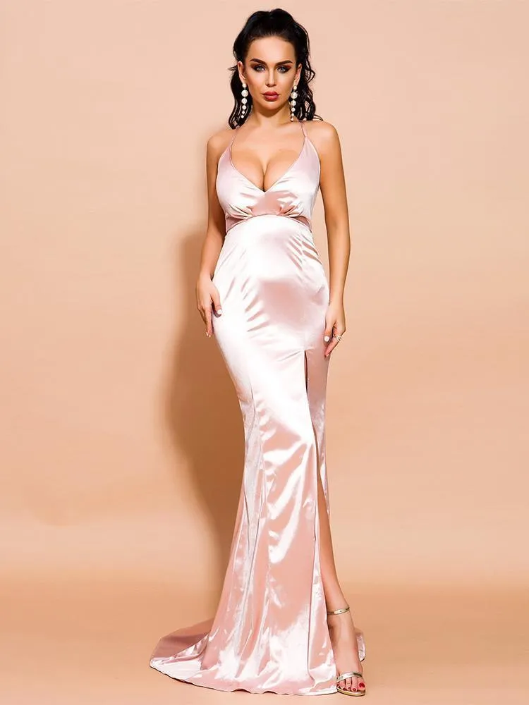 Elegant Pink Prom Satin Dresses