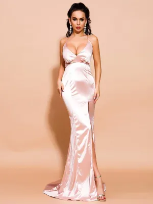 Elegant Pink Prom Satin Dresses
