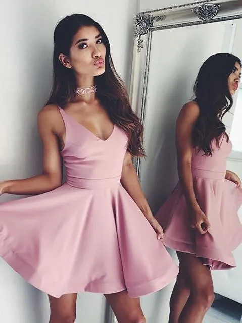 Elegant Pink Zipper Back Short Homecoming Dresses Party Dresses