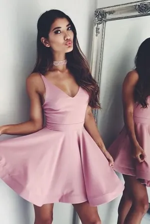 Elegant Pink Zipper Back Short Homecoming Dresses Party Dresses