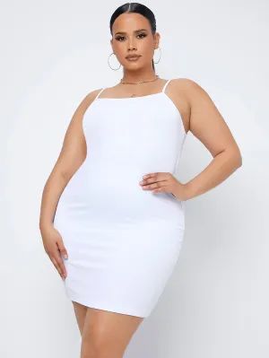 Elegant Plain Sleeveless Spaghetti Strap Pencil Natural Short Plus Size Dress