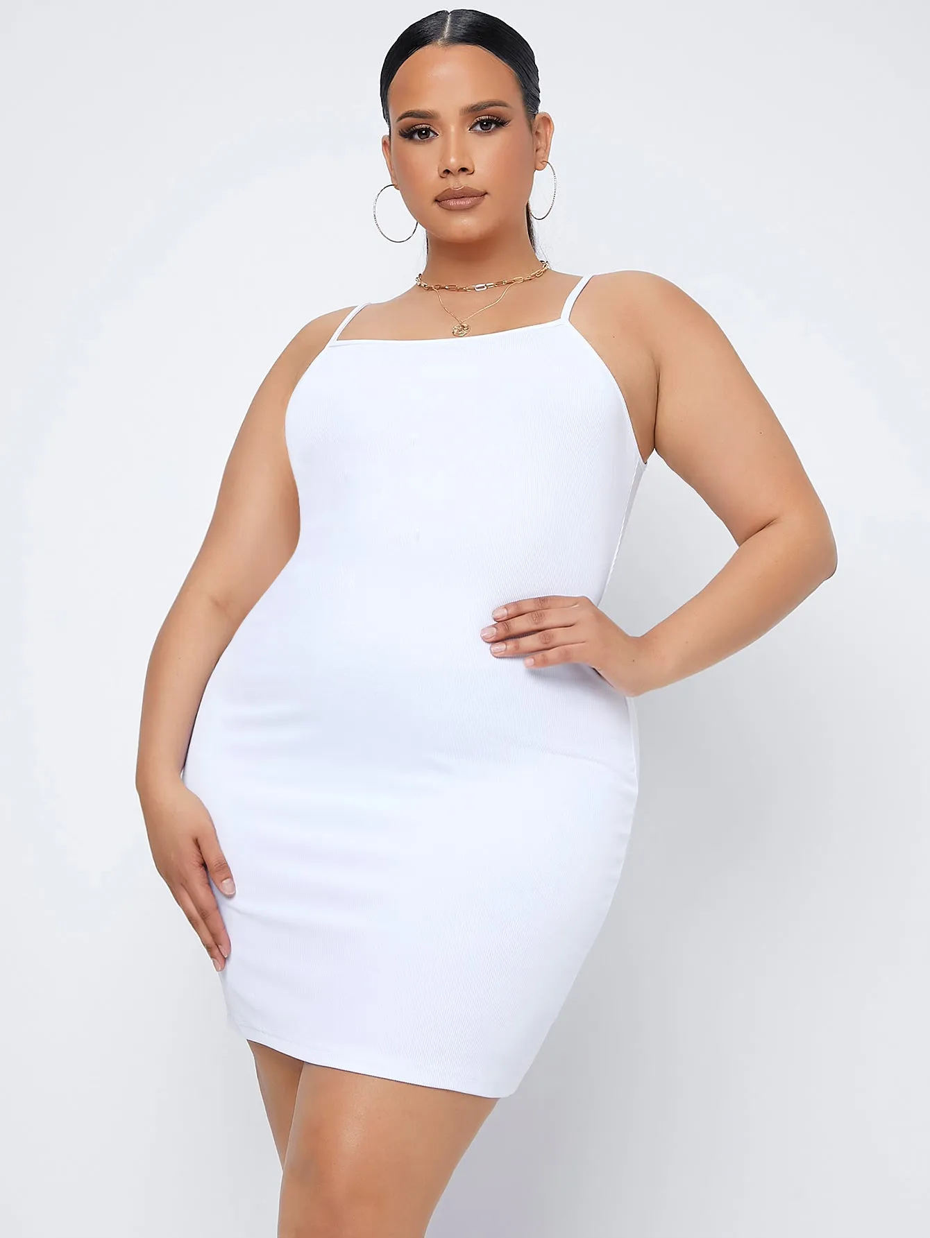 Elegant Plain Sleeveless Spaghetti Strap Pencil Natural Short Plus Size Dress