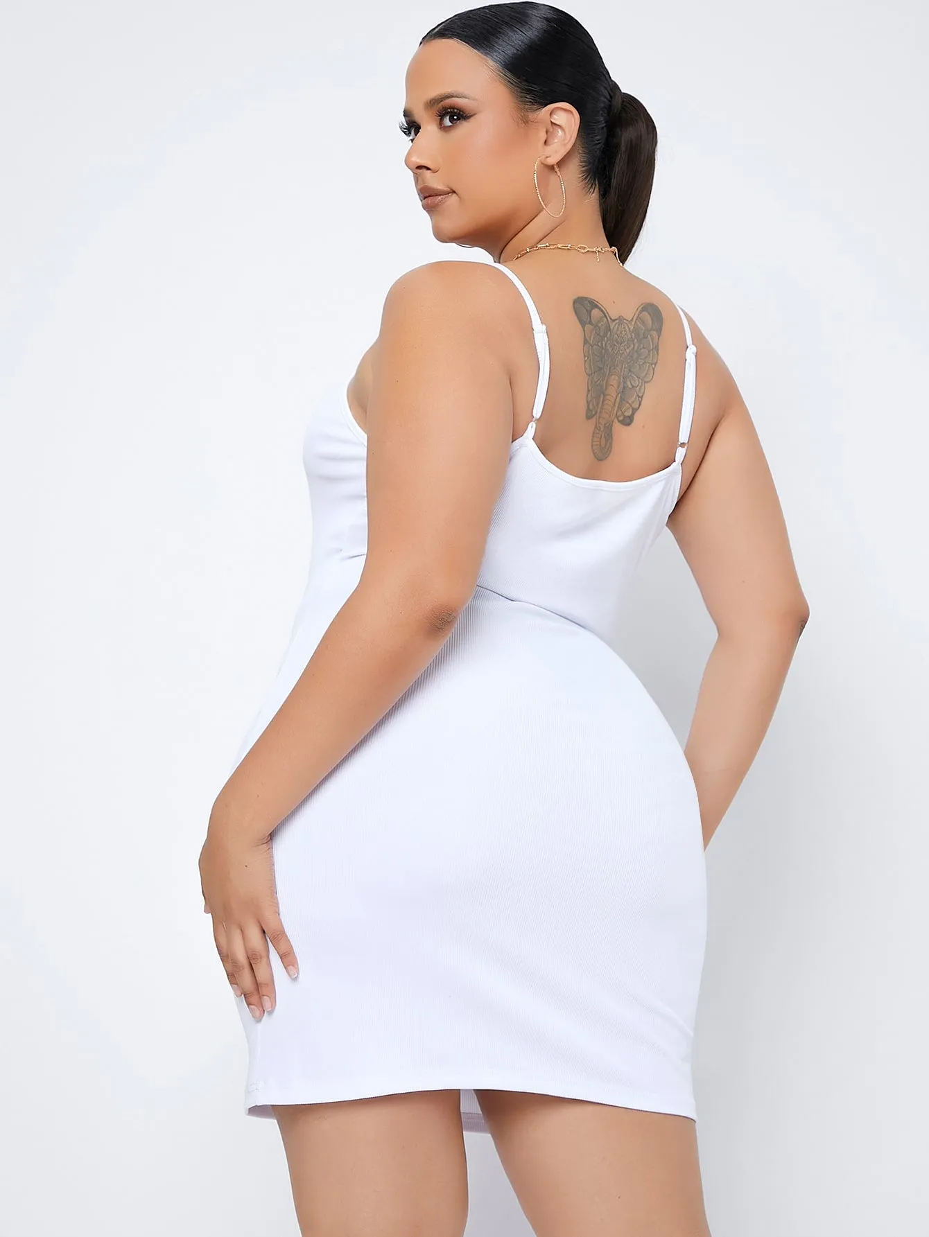 Elegant Plain Sleeveless Spaghetti Strap Pencil Natural Short Plus Size Dress