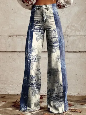Elle - Floral Print High-Waisted Trousers
