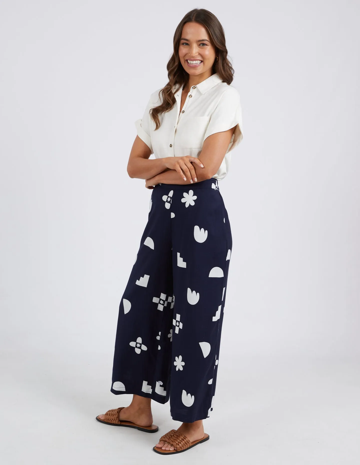 Ellipse Wide Leg Pant - Navy Print