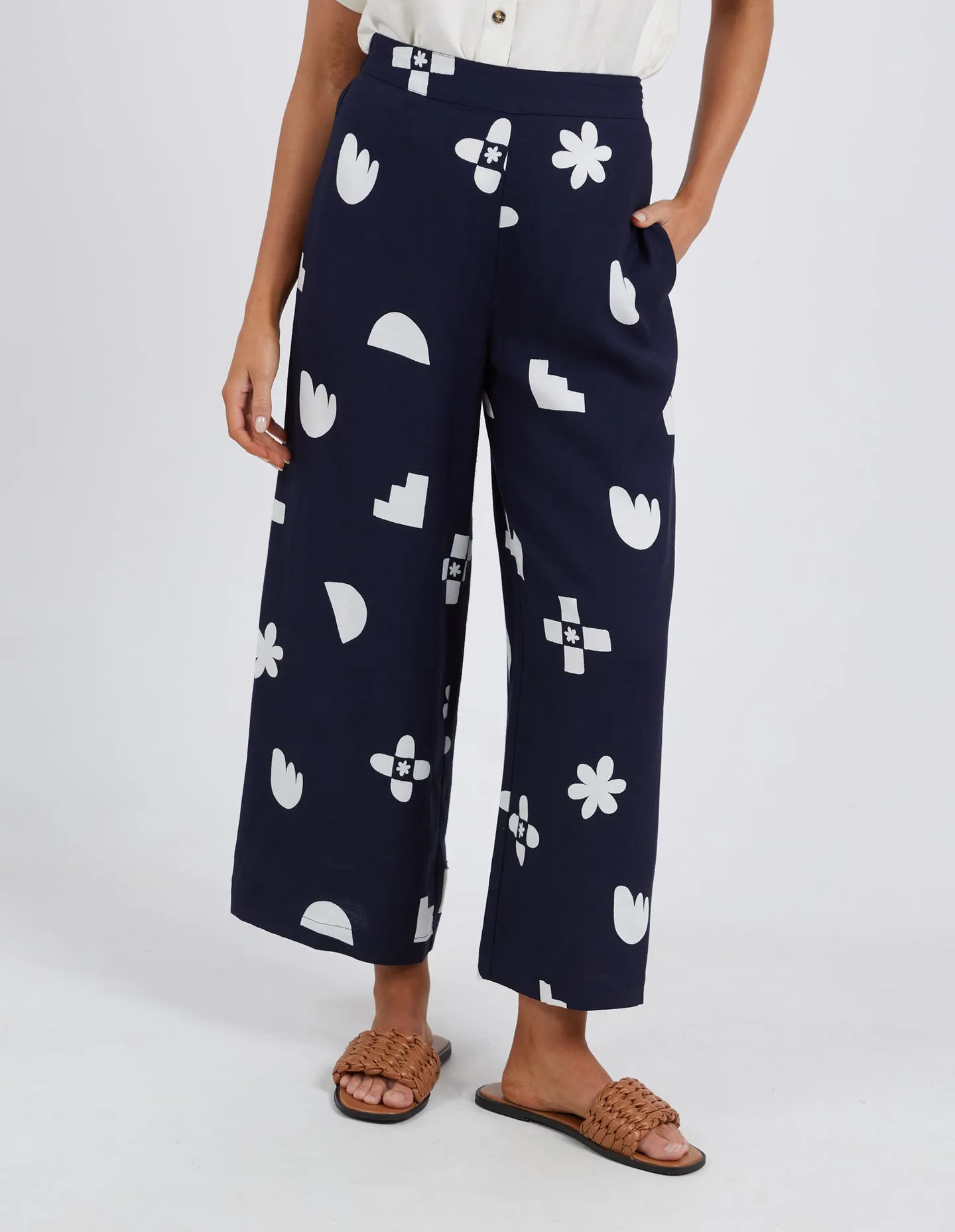 Ellipse Wide Leg Pant - Navy Print