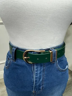 Estela - Green Leather Belt with Gold Buckle