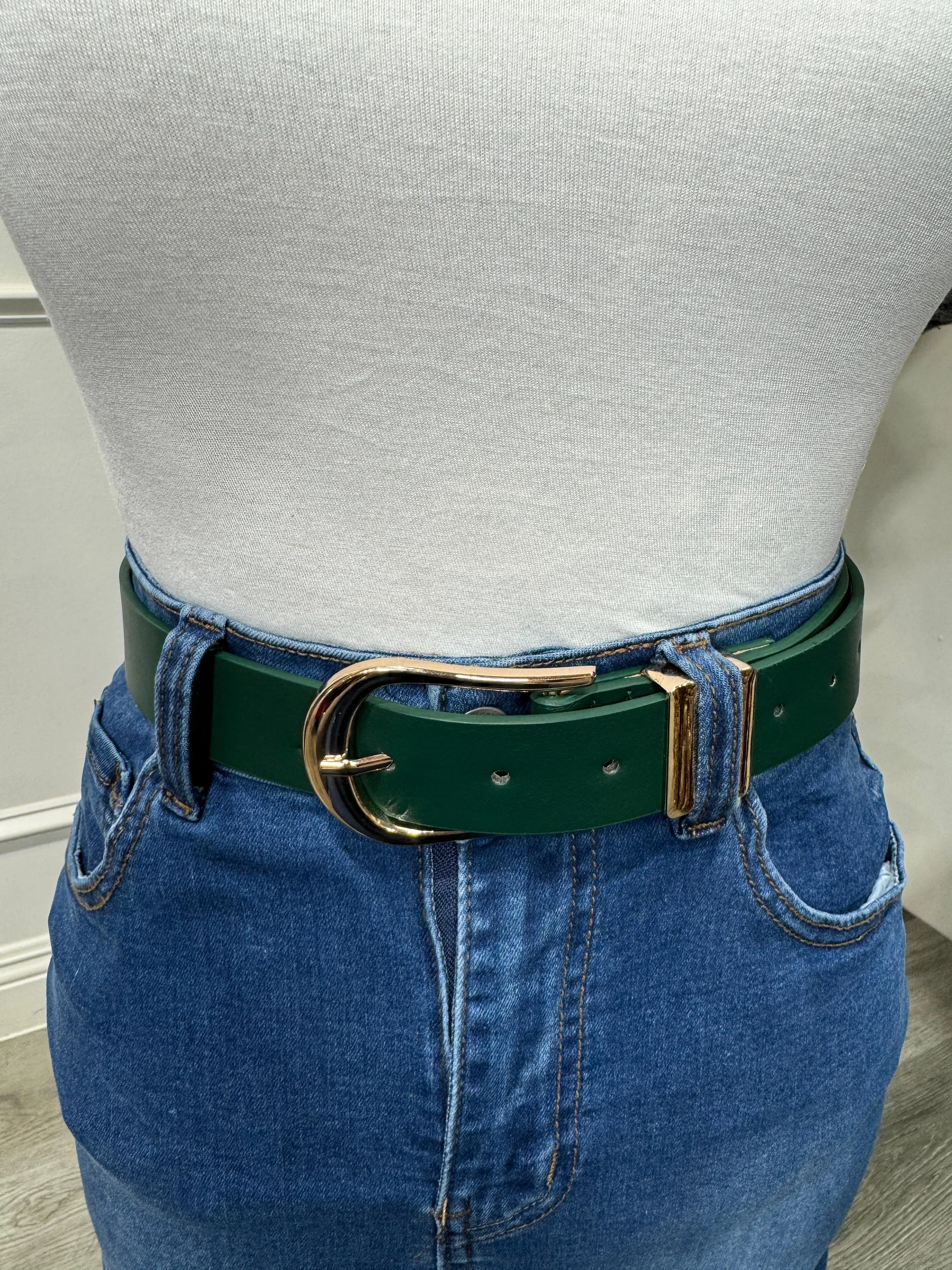 Estela - Green Leather Belt with Gold Buckle