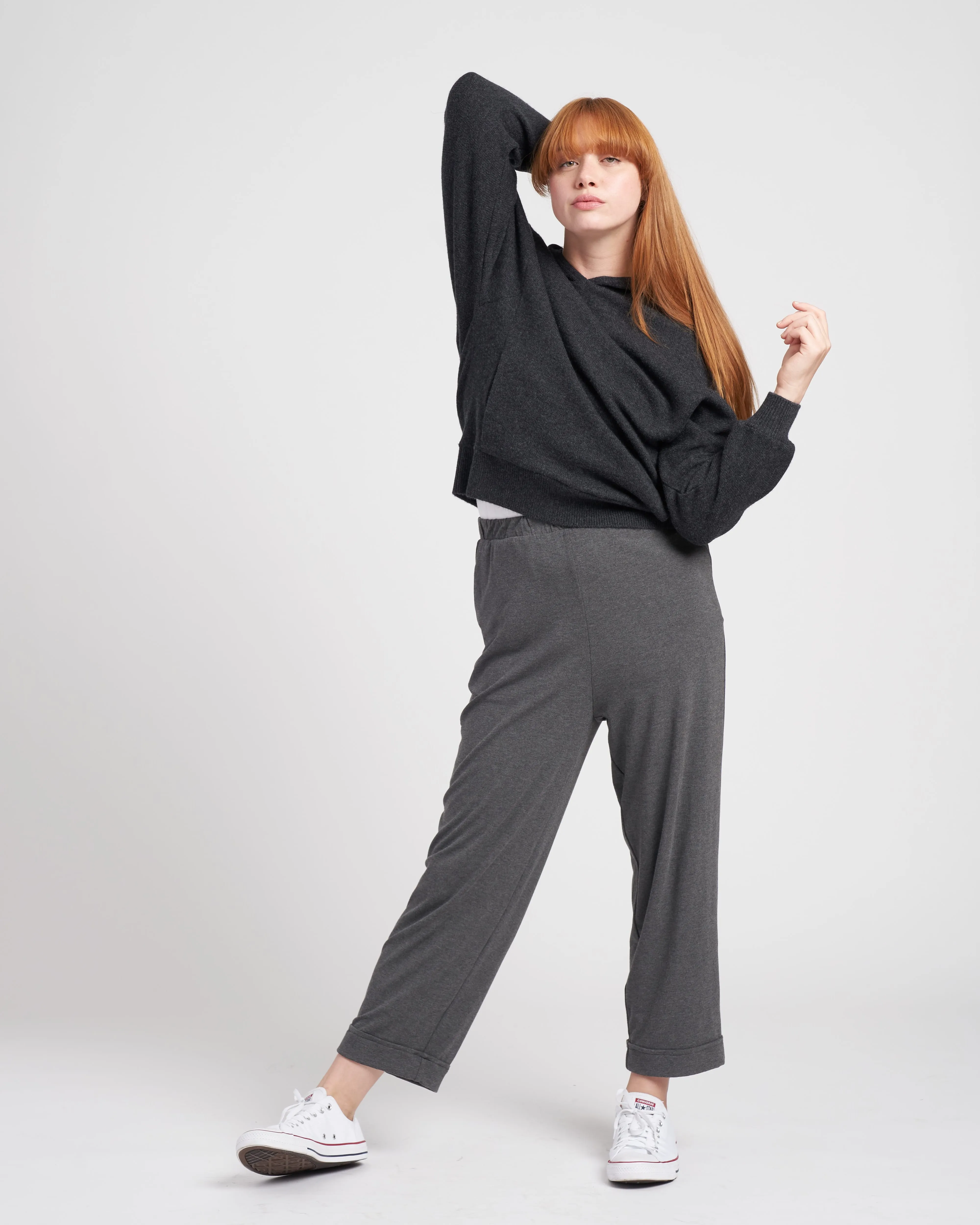 Everything Jersey Cuffed Pants - Charcoal