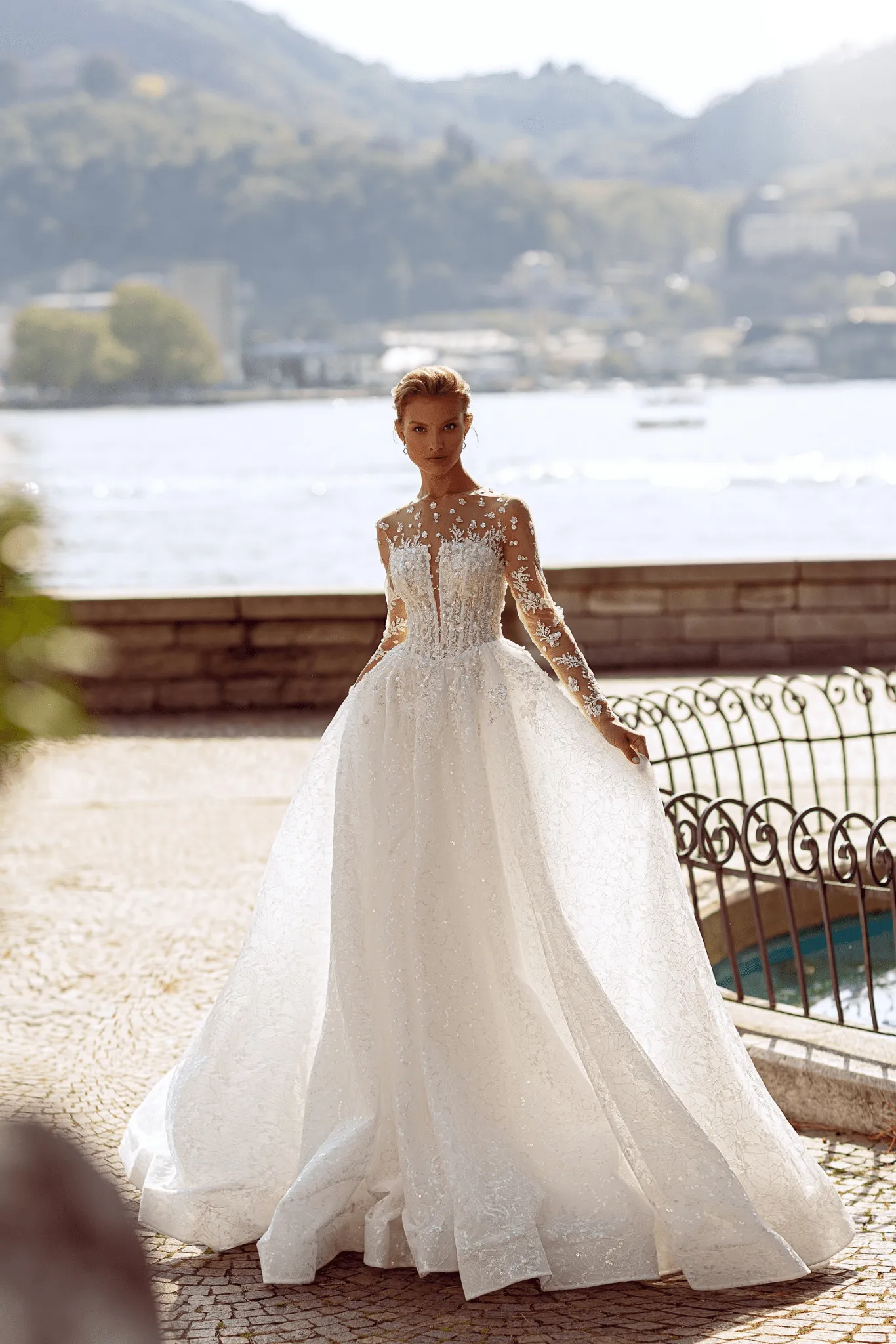 Floral Lace Wedding Dress - Corset Back Wedding Dress - Aline Wedding Dress with Lace Sleeves Plus Size