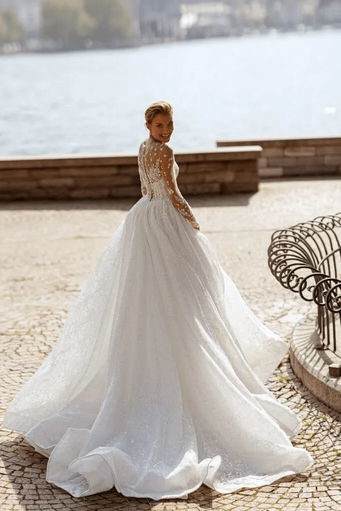 Floral Lace Wedding Dress - Corset Back Wedding Dress - Aline Wedding Dress with Lace Sleeves Plus Size