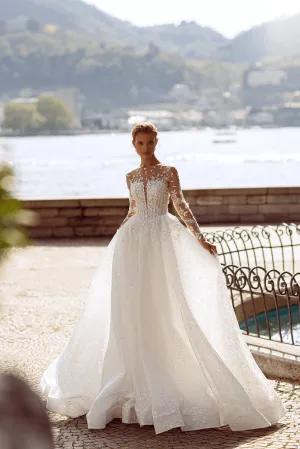 Floral Lace Wedding Dress - Corset Back Wedding Dress - Aline Wedding Dress with Lace Sleeves Plus Size