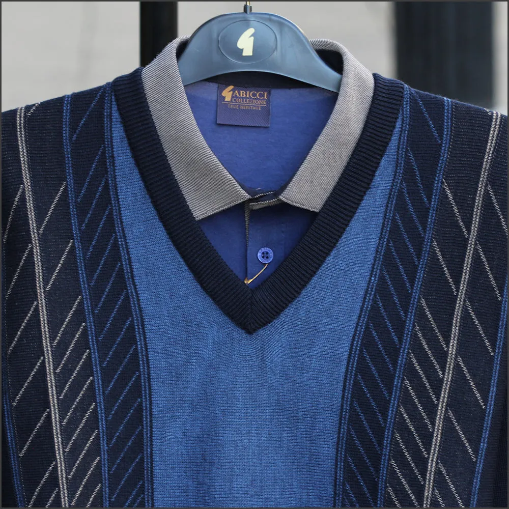 Gabicci M02 Navy Patterned V Neck/
