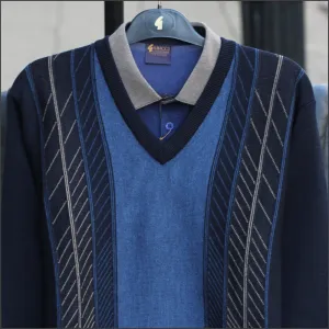 Gabicci M02 Navy Patterned V Neck/