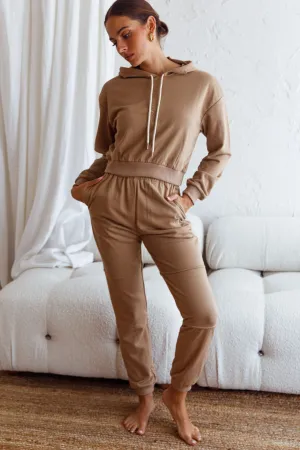 Glow Getter Elasticated Waist Embroidery Logo Jogger Pants Beige