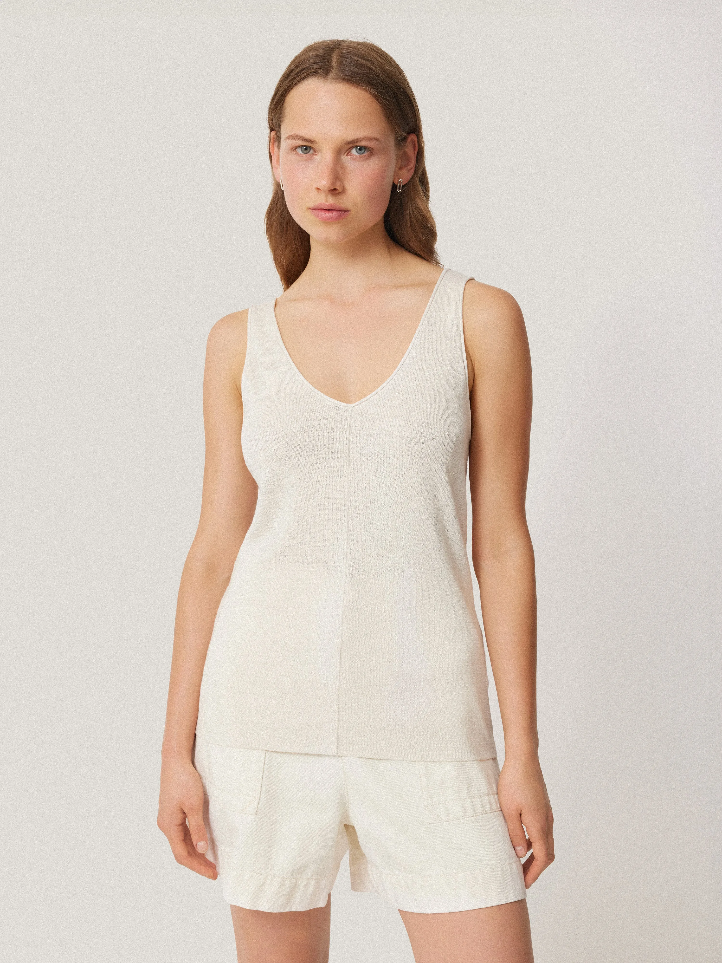 Linen Cotton V Neck Vest | Ivory