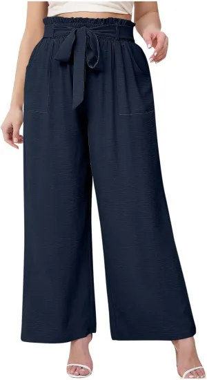 Palazzo Pants for Women Business Casual Pants Adjustable Waist High Rise Wide Leg Trousers Summer Travel Outfits
