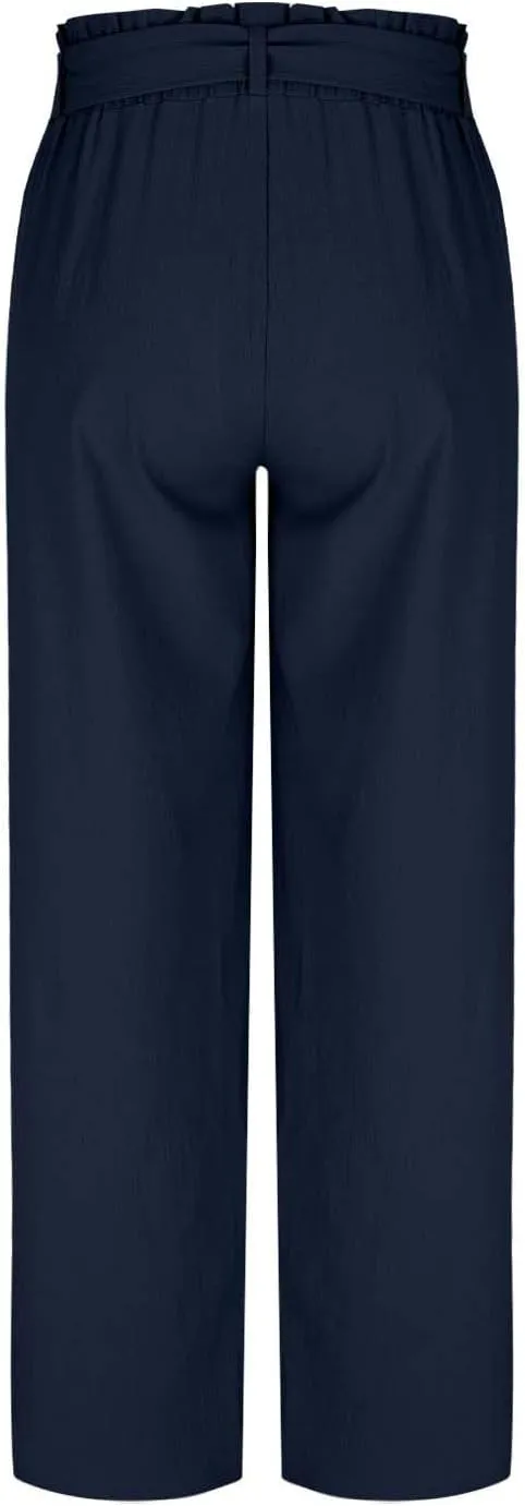Palazzo Pants for Women Business Casual Pants Adjustable Waist High Rise Wide Leg Trousers Summer Travel Outfits