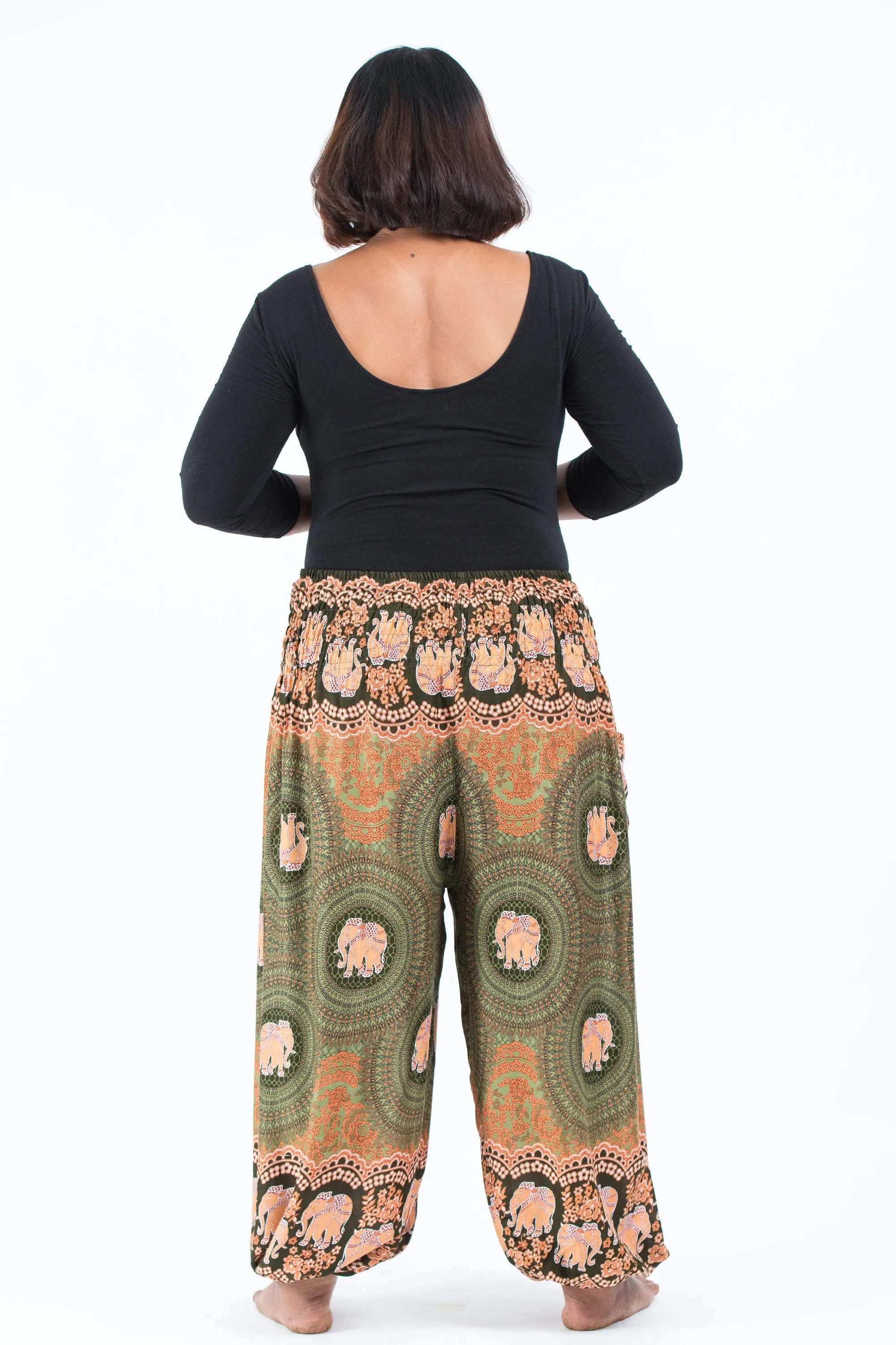 Plus Size Mandala Elephant Women's Elephant Pants in Olive