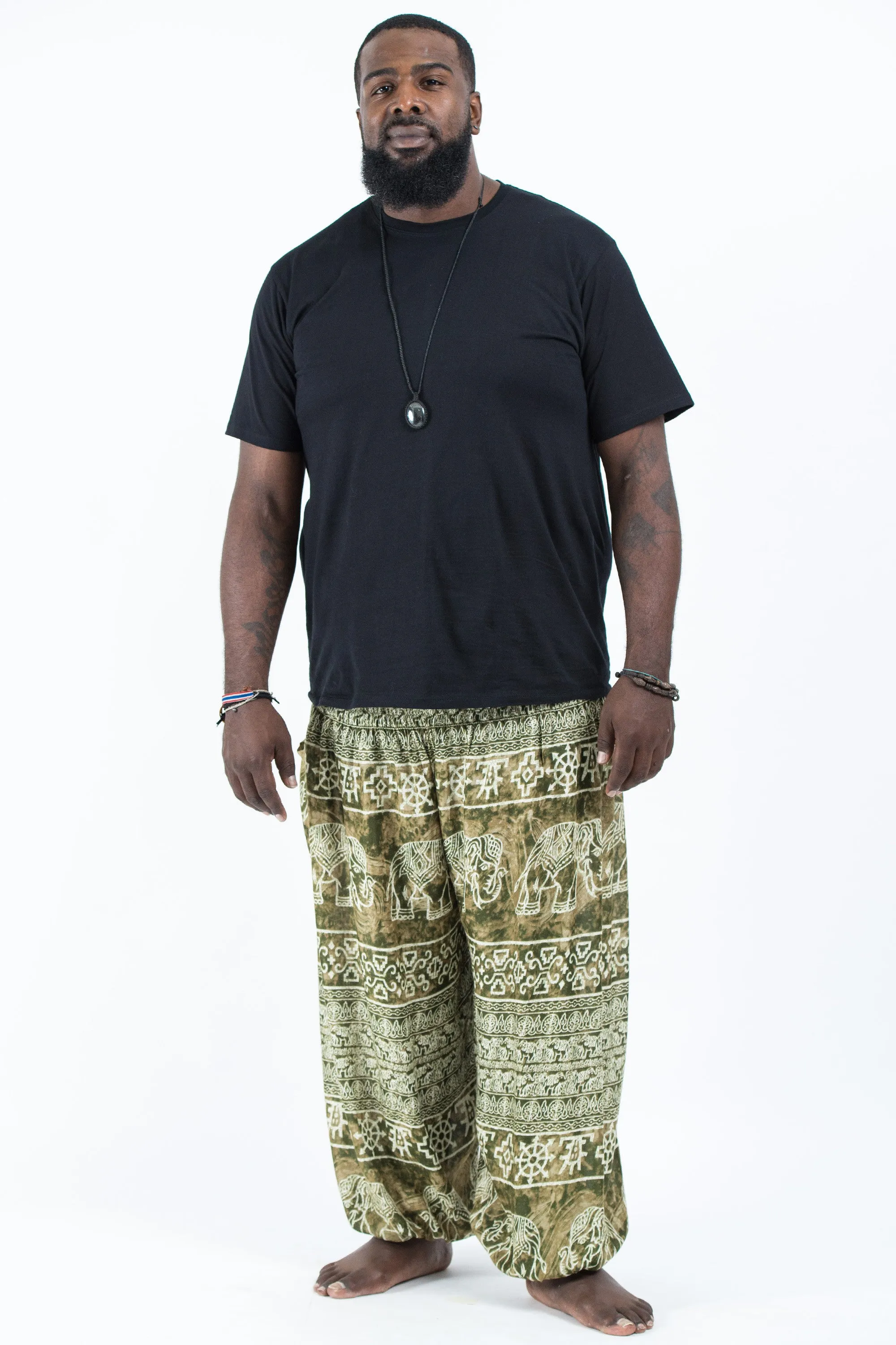 Plus Size Marble Elephant Men's Elephant Pants in Olive