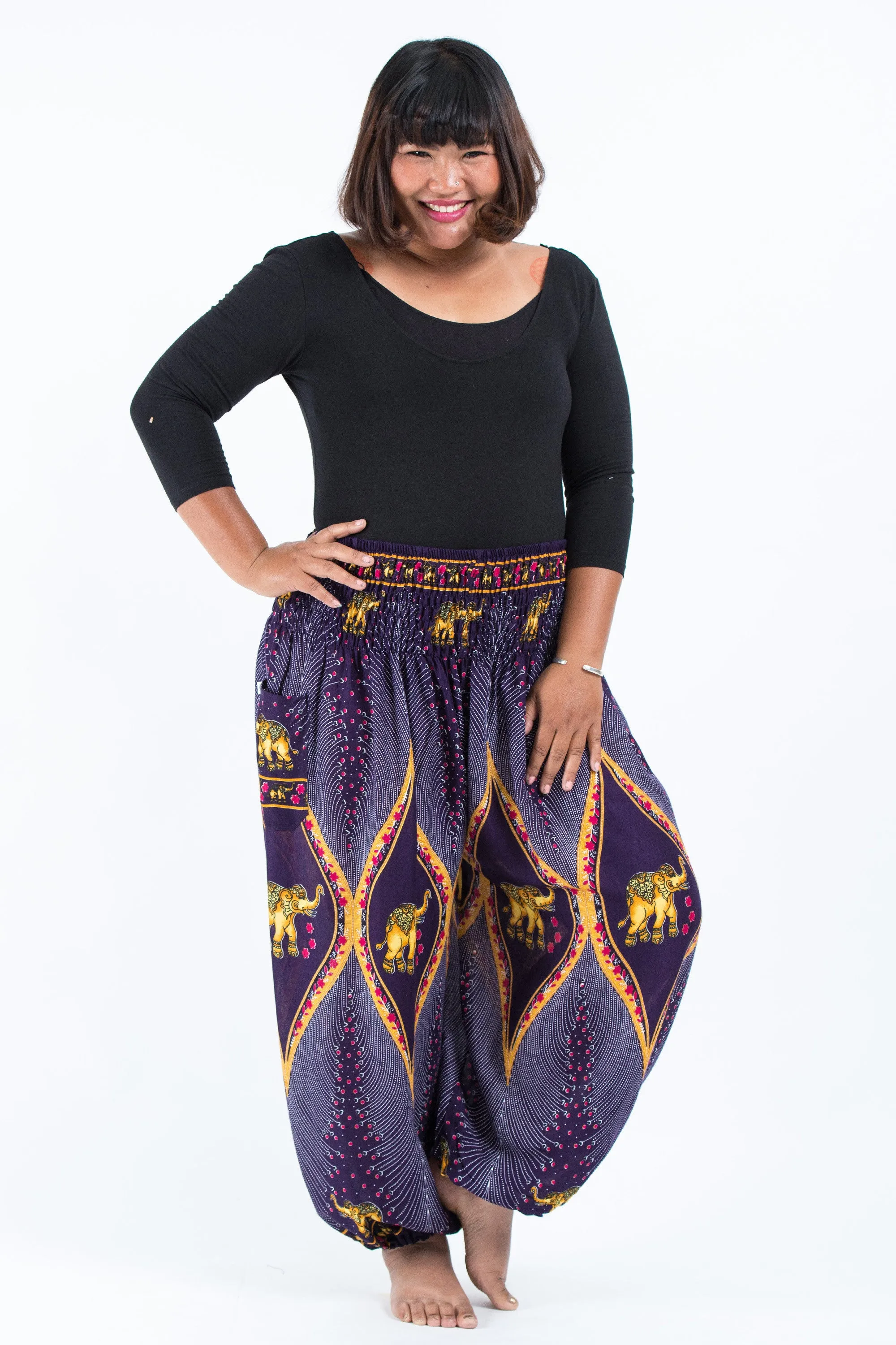 Plus Size Peacock Elephant Women's Elephant Pants in Purple