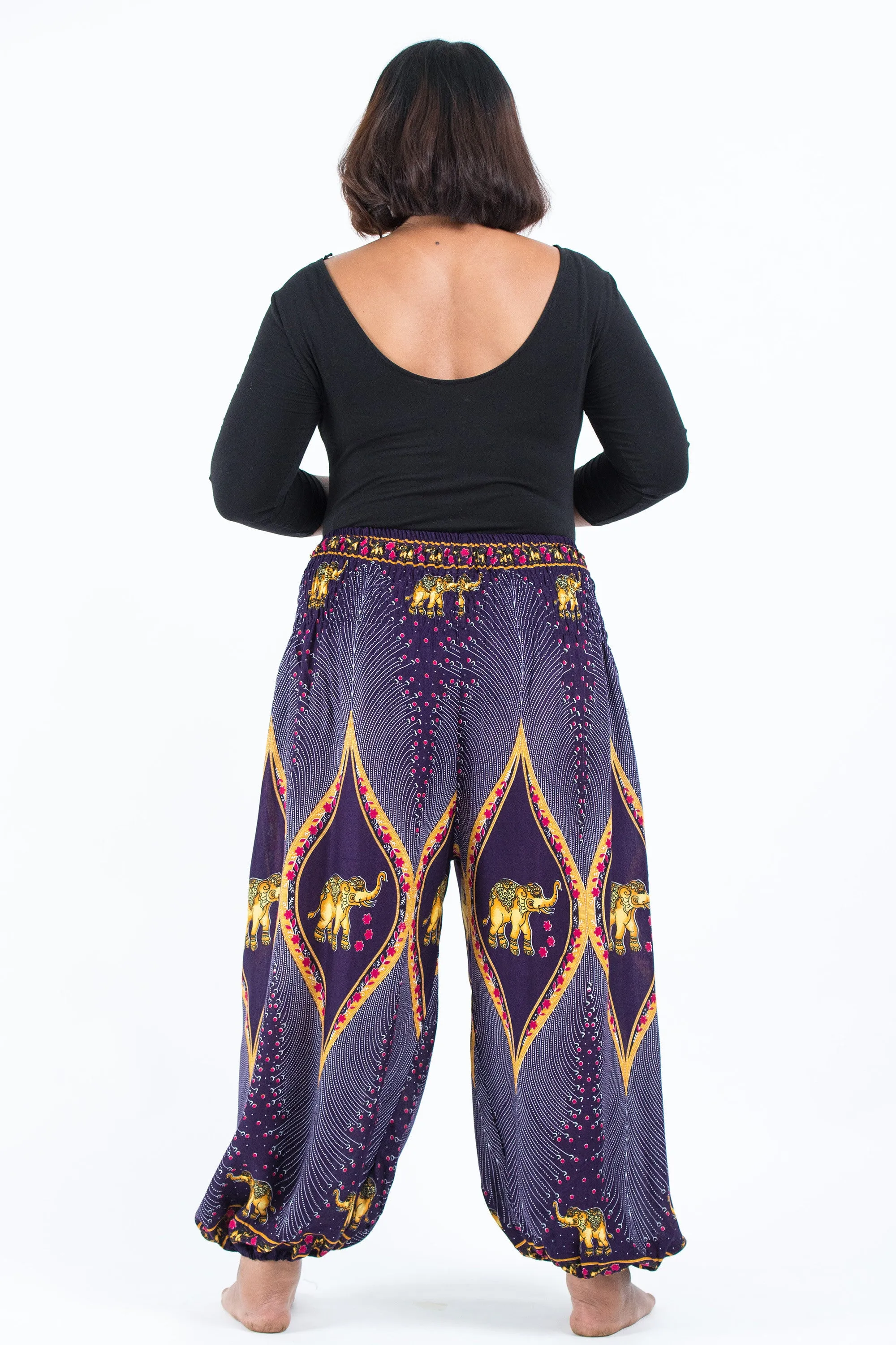 Plus Size Peacock Elephant Women's Elephant Pants in Purple