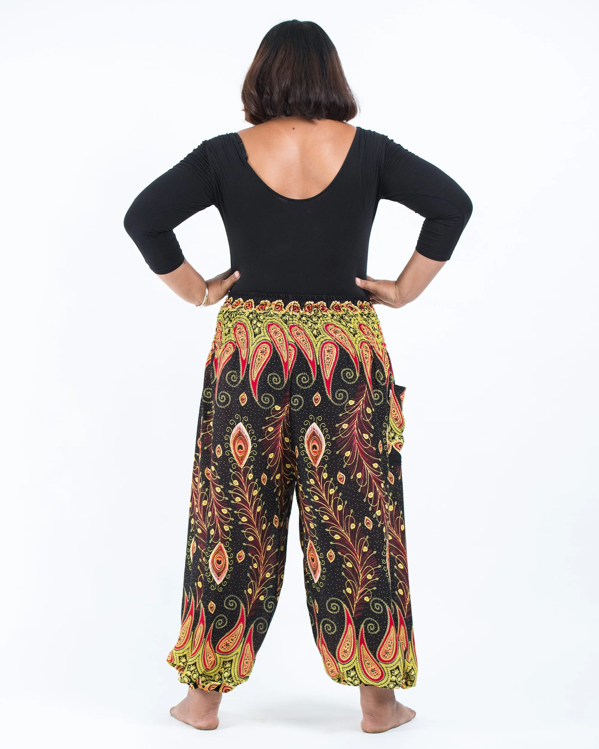 Plus Size Peacock Paisley Women's Harem Pants in Black