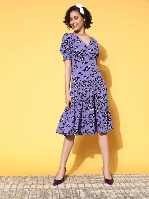 plusS Women Elegant Lavender Animal Print Vacay Attire