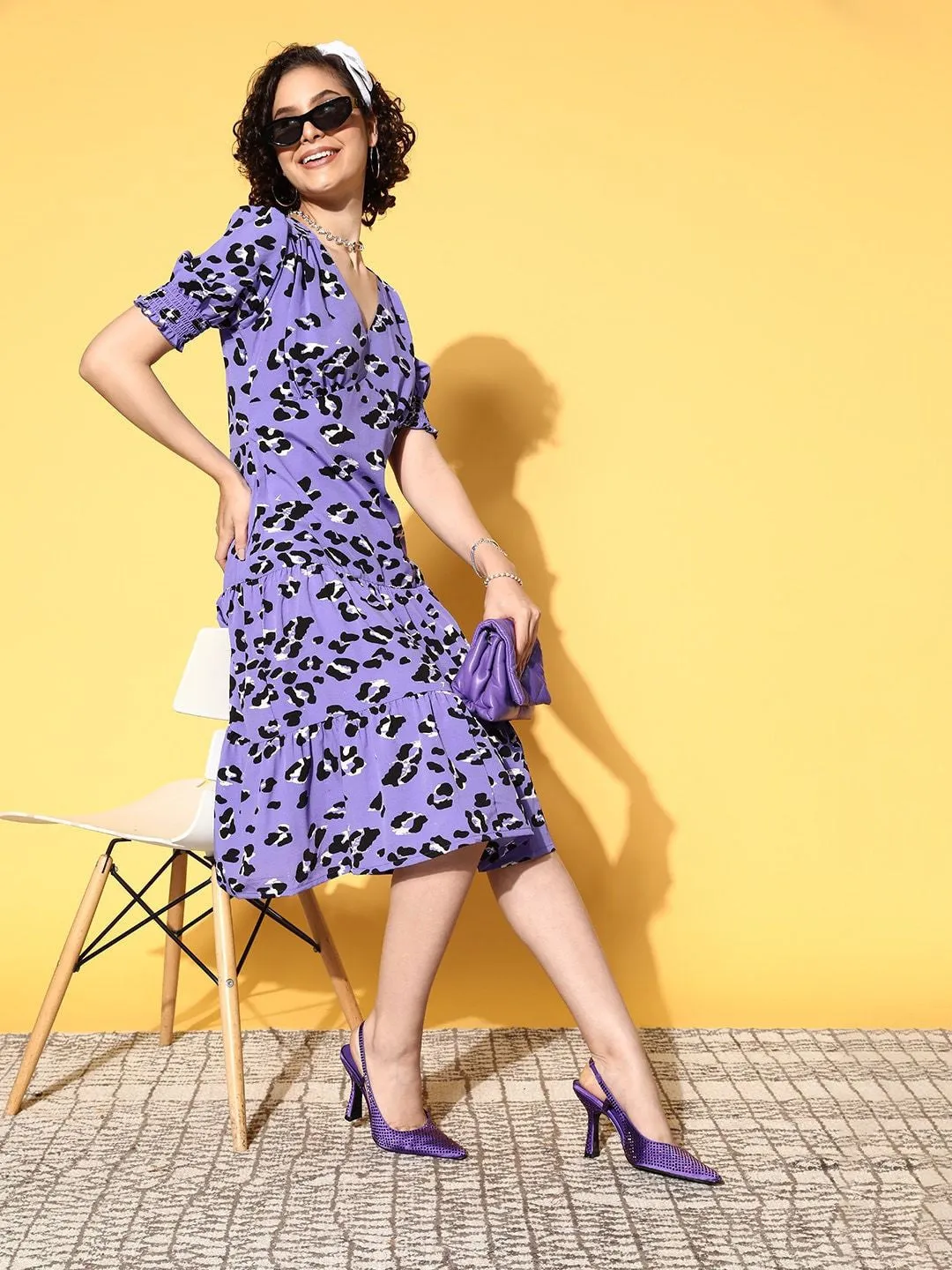 plusS Women Elegant Lavender Animal Print Vacay Attire