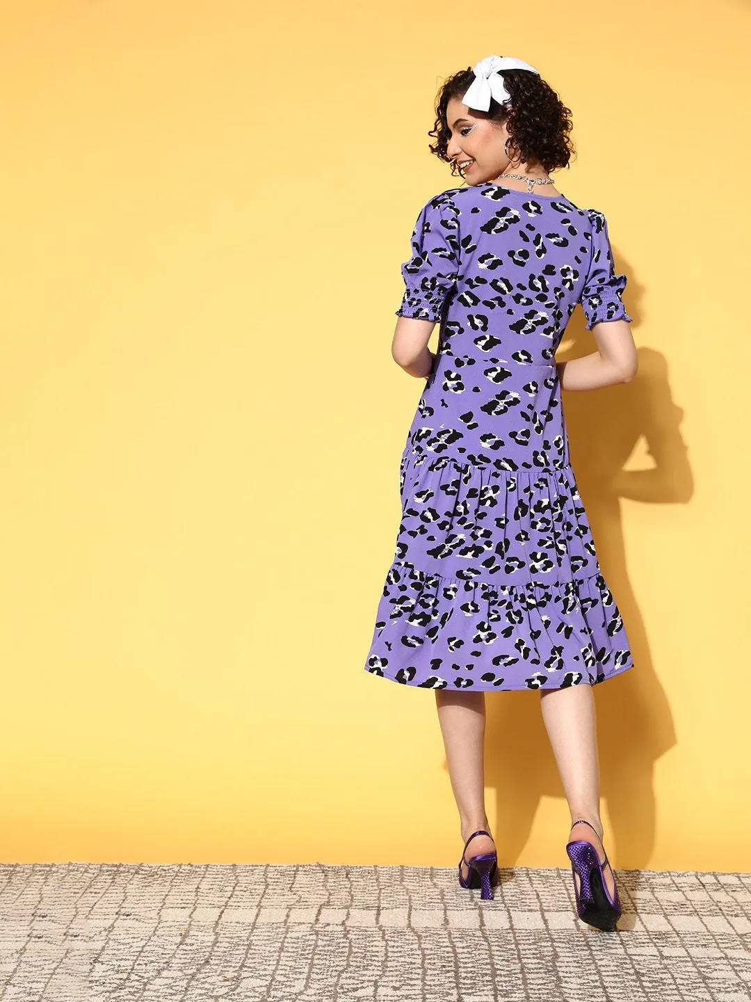 plusS Women Elegant Lavender Animal Print Vacay Attire