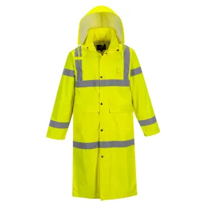 Portwest UH445 Hi-Vis Safety Raincoat with Long 48" Waterproof Protection ANSI