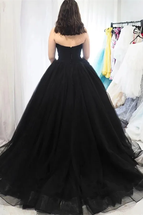 Promfast Sweetheart Neck Black Tulle Long Prom Dresses,Back Open Long Formal Evening Dresses PFP2016
