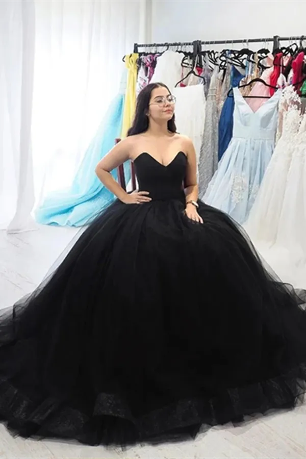 Promfast Sweetheart Neck Black Tulle Long Prom Dresses,Back Open Long Formal Evening Dresses PFP2016