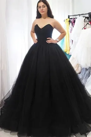 Promfast Sweetheart Neck Black Tulle Long Prom Dresses,Back Open Long Formal Evening Dresses PFP2016