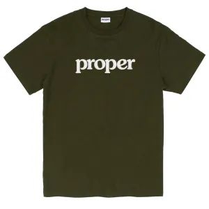 Proper Flock Logo T-shirt - Milltary Green/White