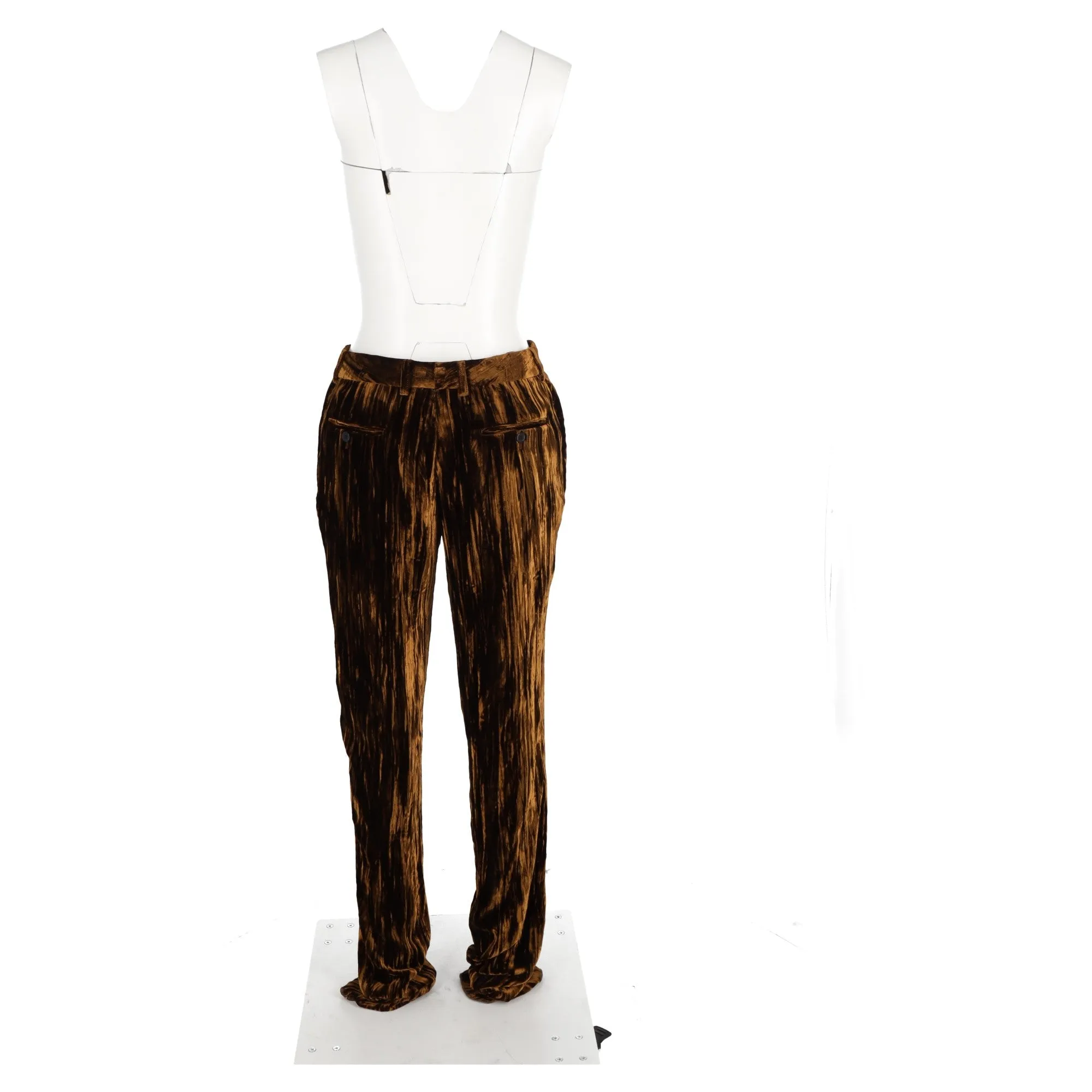 Saint Laurent Straight-Leg Tapered Pants in Brown Velvet