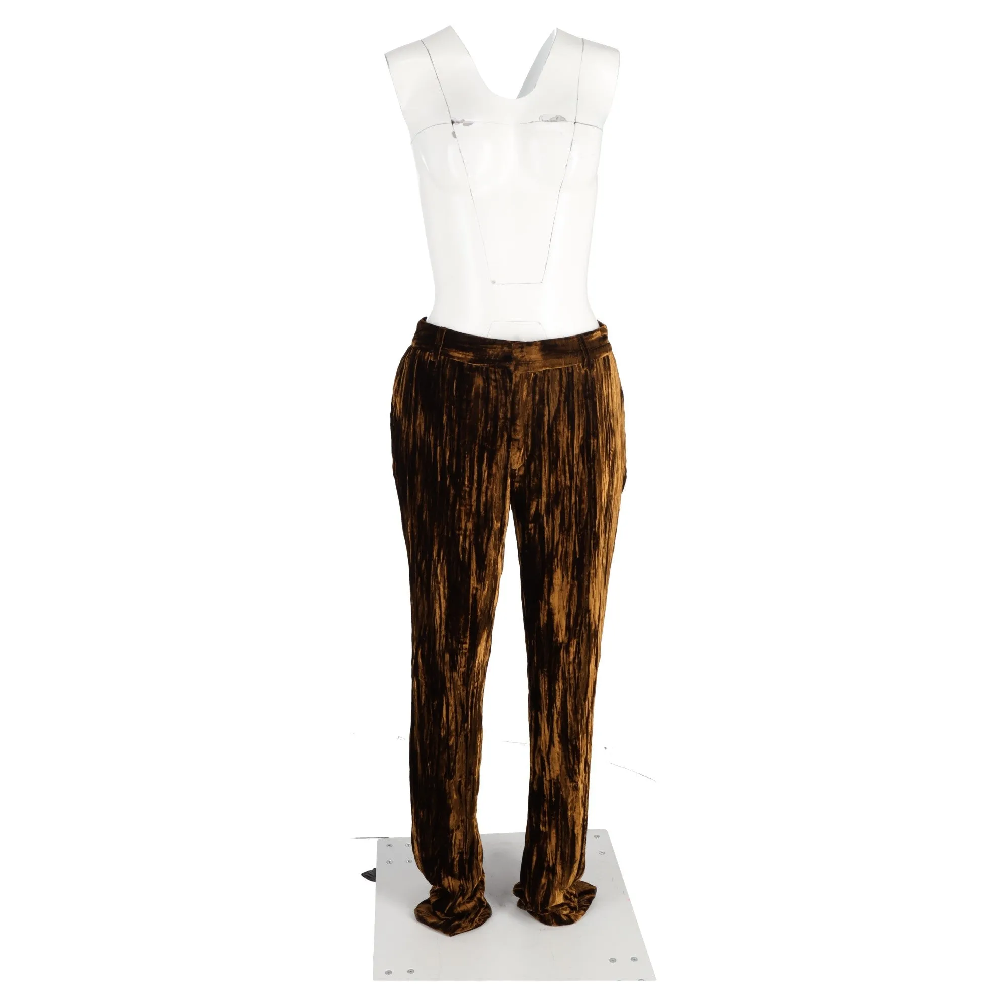 Saint Laurent Straight-Leg Tapered Pants in Brown Velvet