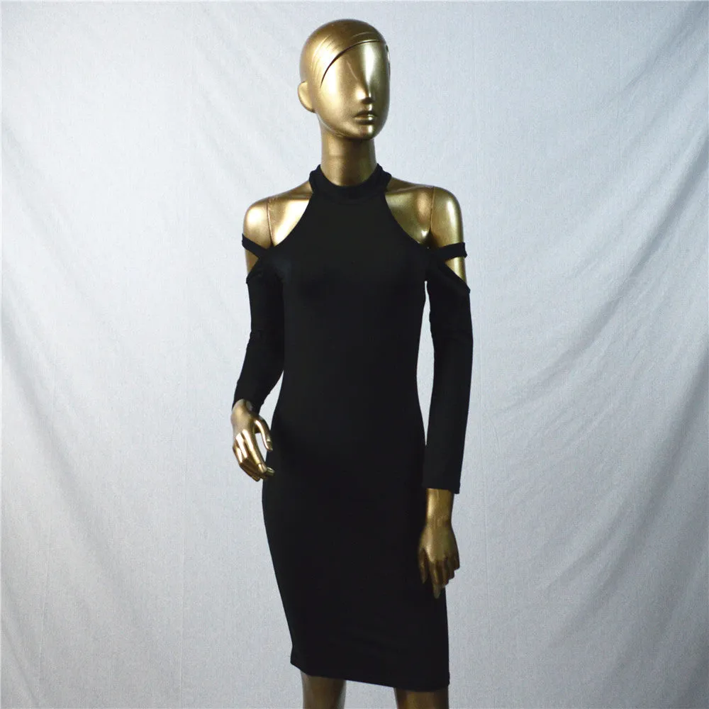 Sexy Bare Shoulder Bandage Scoop Short Bodycon Dress