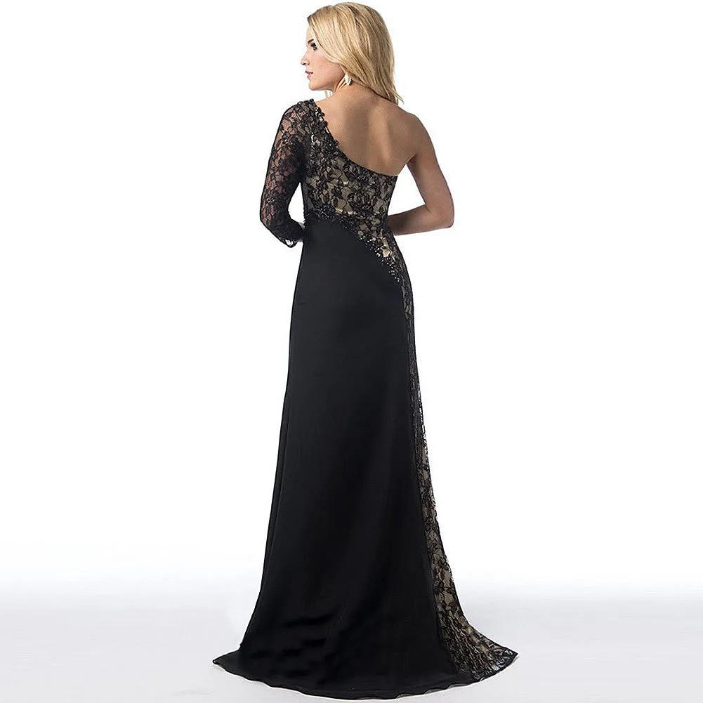 Sexy Lace Splicing One Shoulder Long Party Dress