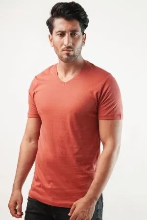 Swart V-neck T-Shirt - Rust
