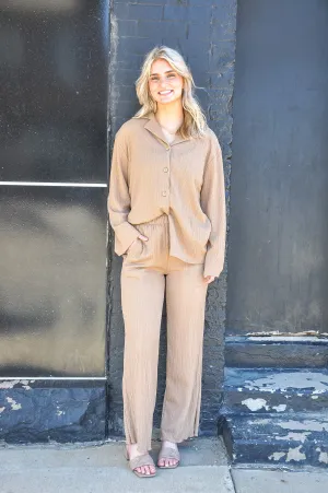 Textured High Waist Pants