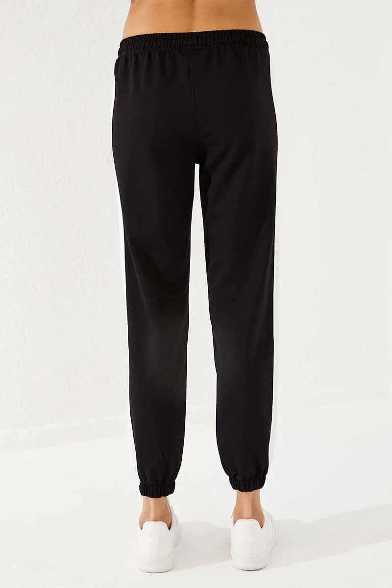 TMY Black Two Color Striped Comfortable Fit Elastic Cuff Women's Sweatpants - 94582 - Lleida